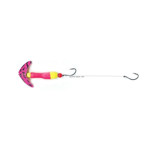 Picture of Mack's Lure Wally Pop Crawler Series Spinner, (2) #2 Hks, 72" Leader, Hot Pink Sprkl Smile Blade/Flo Pink Tubing/Flo Yellow Tubing