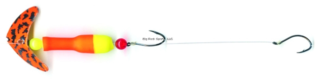 Picture of Mack's Lure Wally Pop Crawler Series Spinner, (2) #2 Hooks, 72" Leader, Orange Black Tiger Smile Blade/Blaze Orange Tubing Color1/Flo Yellow Tubing Color2