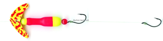 Picture of Mack's Lure Wally Pop Crawler Series Spinner, (2) #4 Hooks, 72" Leader, Chartreuse Red Tiger Smile Blade/Rocket Red Tubing Color1/Flo Yellow Tubing Color2