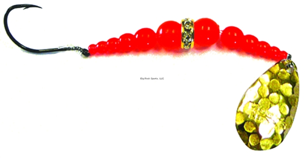 Picture of Mack's Lure Wedding Ring Classic Original Spinner, #4 Hook, 48" Leader, Hammered Brass Blade/Flo Orange Bead