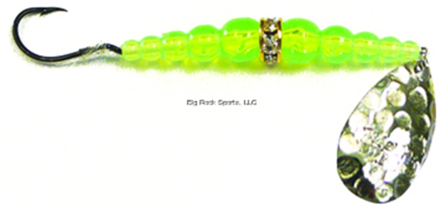 Picture of Mack's Lure Wedding Ring Classic Original Spinner, #4 Hook, 48" Leader, Hammered Nickel Blade/Flo Chartreuse Bead