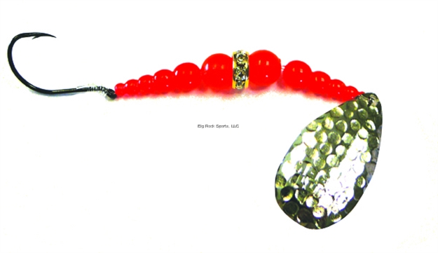 Picture of Mack's Lure Wedding Ring Classic Original Spinner, #6 Hook, 48" Leader, Hammered Nickel Blade/Flo Orange Bead