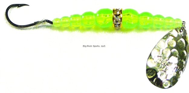 Picture of Mack's Lure Wedding Ring Classic Original Spinner, #8 Hook, 48" Leader, Hammered Nickel Blade/Flo Chartreuse Bead