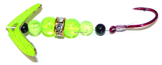 Picture of Mack's Lure Wedding Ring Mini Pro Spinner, #6 Hook, 48" Leader, Chartreuse Sparkle Smile Blade/Flo Chartreuse Bead