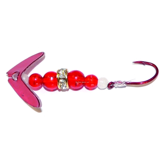 Picture of Macks Lure Wedding Ring Mini Pro Spinner, #6 Hook, 48" Leader, Red Mirror Smile Blade/Flo Ruby Bead