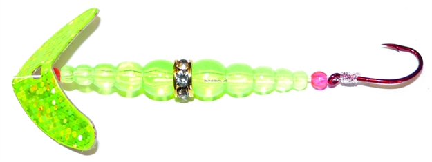 Picture of Mack's Lure Wedding Ring Pro Series Spinner,#6 Hook, 48" Leader, Chartreuse Sparkle Smile Blade/Flo Chartreuse Bead