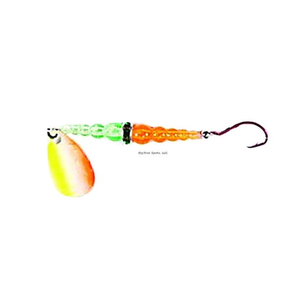 Picture of Mack's Lure Wedding Ring UV Spinner, #8 Hook, 48" Leader, Silver/Chartreuse Orange Blade/Flo Chartreuse/Orange Bead