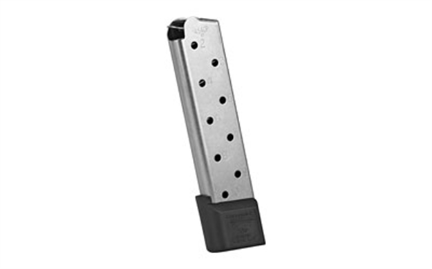 Picture of  Cmc Products 17150 Power Mag Railed 10Rd 45 Acp Fits 1911 Government Stainless Steel W/ Black Base Pad