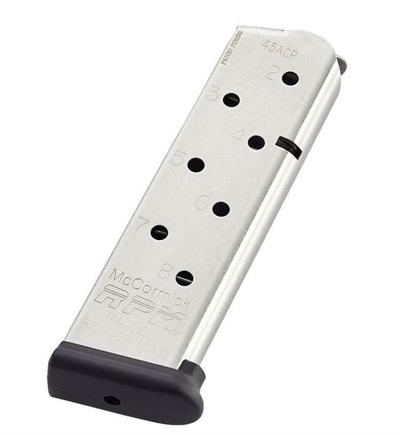 Picture of  Cmc Products 17130 Power Mag Railed 8Rd 45 Acp Fits 1911 Government Stainless Steel W/ Black Base Pad