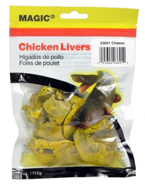Picture of Magic Bait Preserved Chicken Livers, 4 OZ Bag, Cheese Flavor