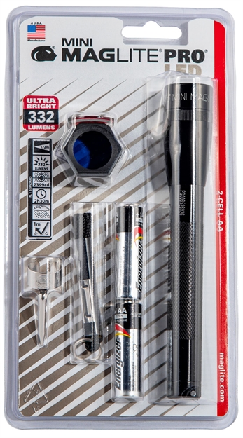 Picture of Maglite Sp2p01c Mini Maglite Pro  Red/Blue/Clear Led 272 Lumens AA (2) Battery Black Combo Pack