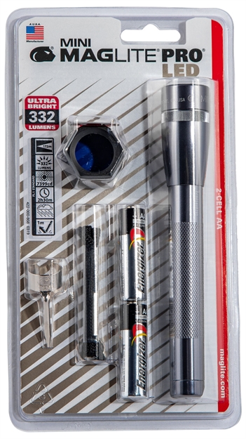Picture of Maglite Sp2po9c Mini Maglite Pro  Red/Blue/Clear Led 272 Lumens AA (2) Battery Gray Combo Pack