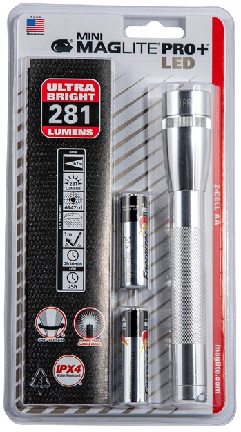 Picture of Maglite Sp+P10h Mini Maglite Pro+  White Led 245 Lumens AA (2) Battery Silver