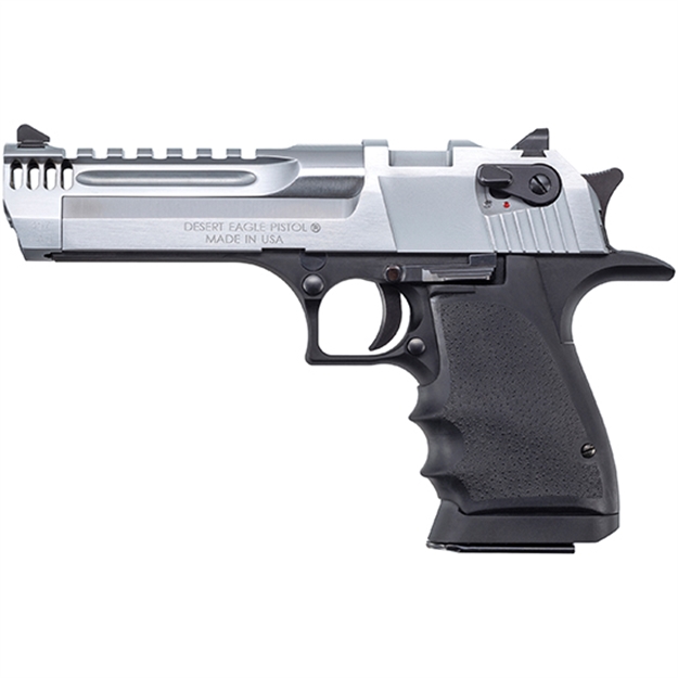 Picture of  Magnum Research De357l5bc Desert Eagle L5 357 Mag 5" With Muzzle Brake 9+1 Black Hardcoat Anodized Aluminum Frame Brushed Chrome Carbon Steel Slide Black Hogue Wraparound Rubber Grip