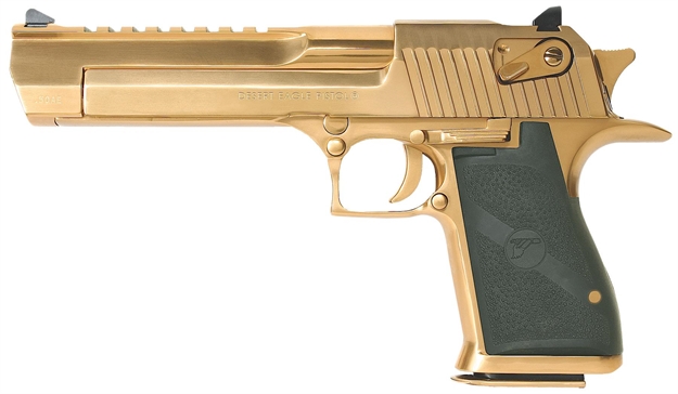 Picture of  Magnum Research De44tg Desert Eagle Mark Xix 44 Rem Mag 6" 8+1 Titanium Gold Carbon Steel Frame & Slide Black Rubber Grip