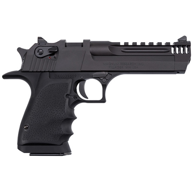 Picture of  Magnum Research De50l5imb Desert Eagle L5 50 AE 5" With Muzzle Brake 7+1 Black Hardcoat Anodized Aluminum Frame Black Carbon Steel Slide Black Hogue Wraparound Rubber Grip