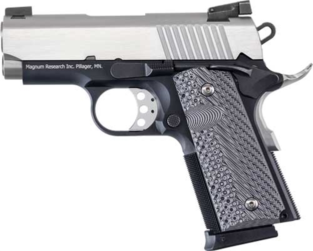 Picture of  Magnum Research De1911utt Desert Eagle 1911 U 45 Acp 6+1 3" Stainless Serrated Slide, Two-Tone W/Black Finish Aluminum Frame W/Beavertail, Black/Gray G10 Grips 761226090281