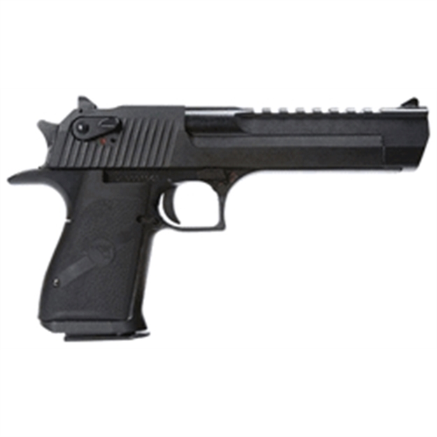 Picture of  Magnum Research De50 Desert Eagle Mark Xix 50 AE Caliber With 6" Picatinny Rail Barrel, 7+1 Capacity, Overall Black Finish Carbon Steel, Beavertail Frame, Serrated Slide & Rubber Grip