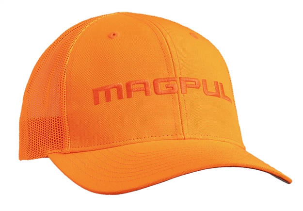 Picture of  Magpul Mag1108-814 Wordmark Patch Trucker Hat Blaze Orange Adjustable Snapback Osfa Structured