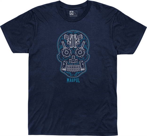 Picture of  Magpul Mag1217411l Sugar Skull  Navy Heather Cotton/Polyester Short Sleeve Large
