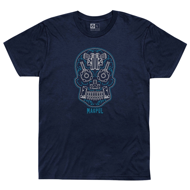 Picture of  Magpul Mag1217411s Sugar Skull  Navy Heather Cotton/Polyester Short Sleeve Small