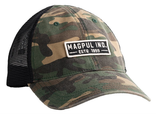 Picture of  Magpul Mag1260-964 Established Garment Trucker Hat Woodland Camo Adjustable Snapback Osfa Embroidered Patch 840815135289