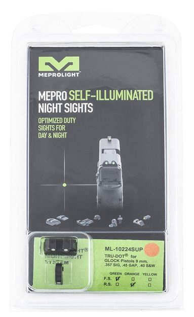 Picture of Meprolight Usa 102243391 Tru-Dot  Green Tritium White Outline Front Sight-Orange Tritium White Outline Rear Sight Glock 17/17L/19/22/23 ML10224SUPO 840103157160