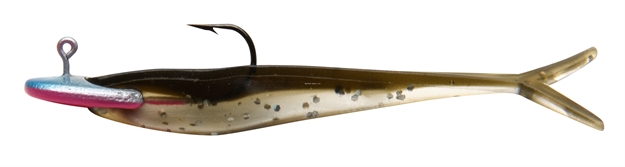 Picture of Mambo Jig Vertical Balance Jig 1/8Oz, 2.5". 1 Jig, 3 Tails, Sparkle Black Minnow