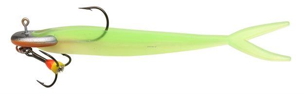 Picture of Mambo Jig Vertical Balance Jig 15/64Oz, 3.3". 1 Jig, 3 Tails, Lime Green Minnow