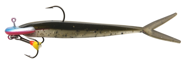 Picture of Mambo Jig Vertical Balance Jig 15/64Oz, 3.3". 1 Jig, 3 Tails, Sparkle Black Minnow