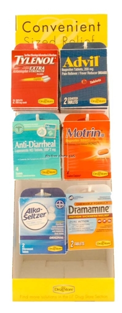 Picture of Marine Sports Drug Store Display (6 Medications, 9 Each) Tylenol, Advil,  Excedrin, Dramamine, Pepto Bismol, Aleve