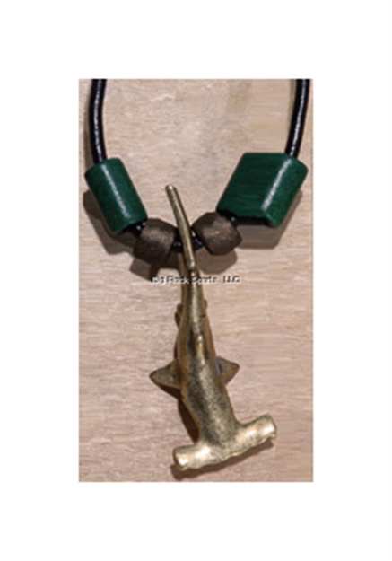 Picture of Marine Sports Hammerhead Antique Brass Pendant W/ Brown Braided Cord 18"