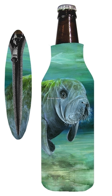 Picture of Marine Sports Manatee Zipper Bottle Coolie Seascape Insulated Can / Bottle Kooler And Holder 4 Color Process
