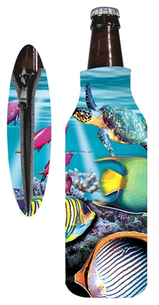 Picture of Marine Sports Reef Scene Zipper Bottle Coolie Seascape Insulated Can / Bottle Kooler And Holder 4 Color Process