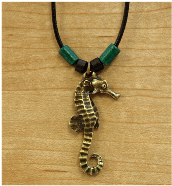 Picture of Marine Sports Seahorse Antique Brass Pendant W/ Brown Braided Cord 18"