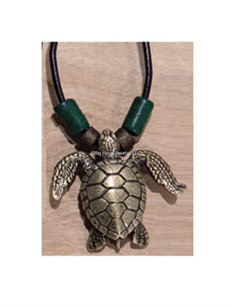 Picture of Marine Sports Turtle Antique Brass Pendant W/ Brown Braided Cord 18"
