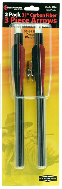 Picture of Marksman 3376 Carbon Fiber Arrows Three Piece Slingshot Ammunition Black