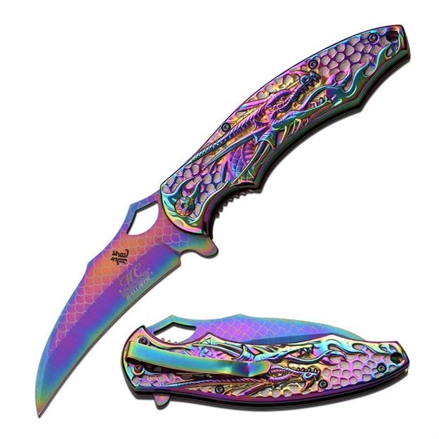Picture of Master Cutlery 4.75" Dragon Fold Etching Rainbow Titanium