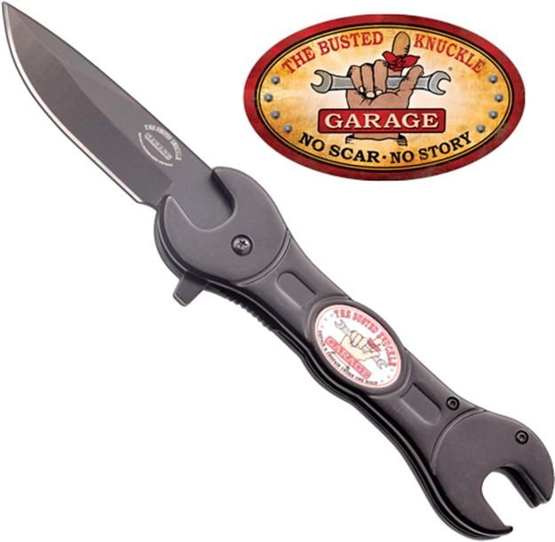 Picture of Master Cutlery Busted Knuckle 3" Drop Point Folder Black/Black BKGA004BK 805319432029