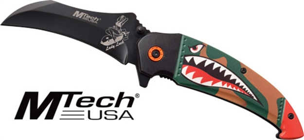 Picture of Master Cutlery Mtech 3.5" Folder Hawkbill Blade Shark/Bomb Black MTA1130GN