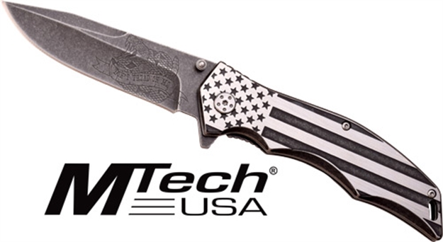 Picture of Master Cutlery Mtech 3.75" Drop Point Folder Black/White Flag SS MXA849AS 805319098126