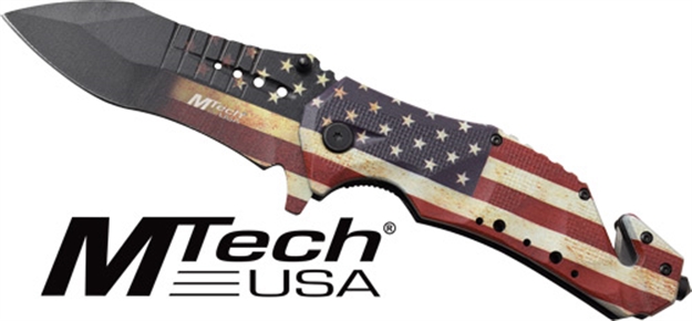 Picture of Master Cutlery Mtech 3.75" Drop Point Folder W/Cutter US Flag/Ss MTA845F 805319426394