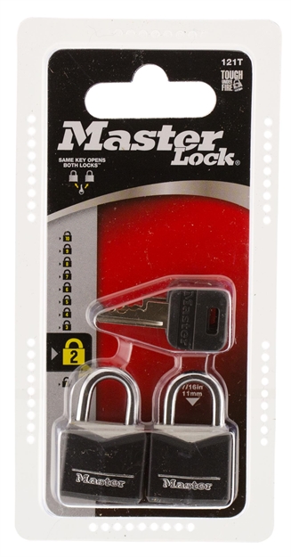 Picture of  Master Lock 121T Padlock Keyed Open With Key Keyed Alike Steel Vinyl-Covered 2 Per Pkg