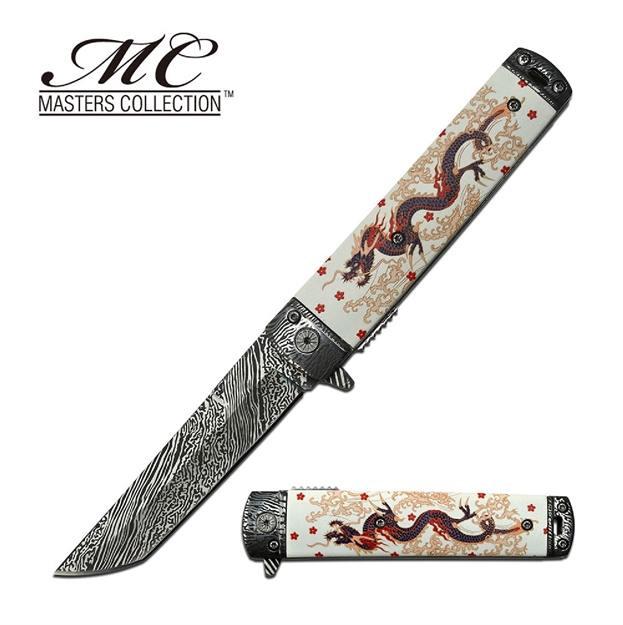 Picture of Masters Assisted 3.6 IN Damascus Look Blade White Aluminum