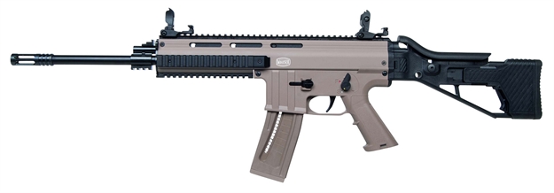 Picture of  Mauser Rimfire 4150014 M-15  22 LR 22+1 16.50" Barrel W/Flash Hider, Steel Receiver W/Tan Finish, Flip UP Front & Rear Sights, Side Folding Stock W/Adjustable Cheekrest, Manual Thumb Safety