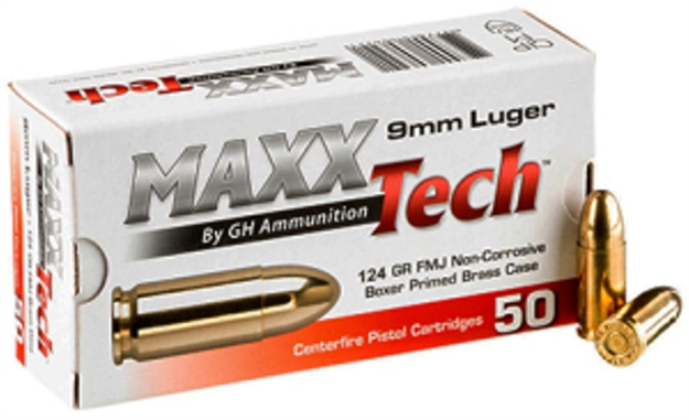 Picture of Maxxtech Ptgb912b Brass Pistol  9Mmluger 124Gr Full Metal Jacket 50 Per Box/10 Case PTGB9124B