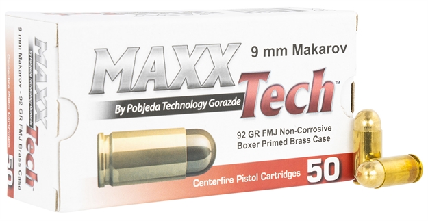 Picture of Maxxtech 9X18mak Standard  9X18 Makarov 92 GR Full Metal Jacket (Fmj) 50 Bx/20 CS