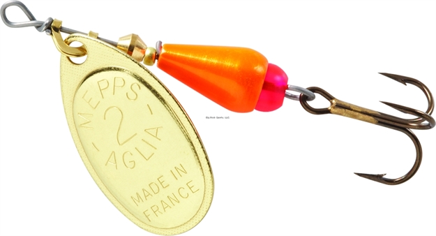 Picture of Mepps Aglia Brite In-Line Spinner, 2 1/4", 1/6 Oz, Treble Hook, Orange Body & Gold Blade