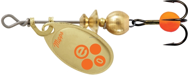 Picture of Mepps Aglia-E In-Line Spinner, 1/12 Oz, Treble Hook W/Egg, Gold Hot Orange