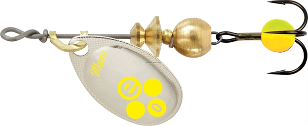 Picture of Mepps Aglia-E In-Line Spinner, 1/12 Oz, Treble Hook W/Egg, Silver-Hot Chartreuse